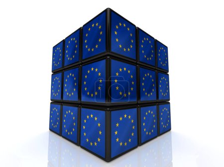 Foto de 3 d representación del cubo rubik con banderas de la bandera de la Unión Europea - Imagen libre de derechos