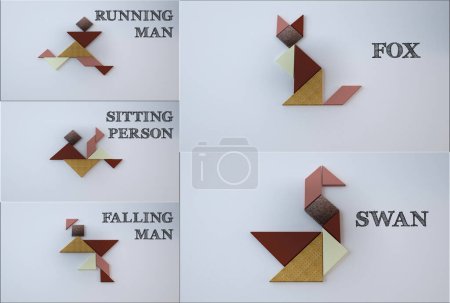 Téléchargez les photos : Jeu de différents origami en papier sur fond blanc, vue de dessus - en image libre de droit
