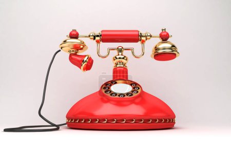Photo for Retro telephone with red telephone handset. 3 d illustration - Royalty Free Image