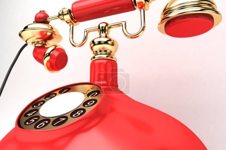 Photo for Retro telephone with red telephone handset. 3 d illustration - Royalty Free Image