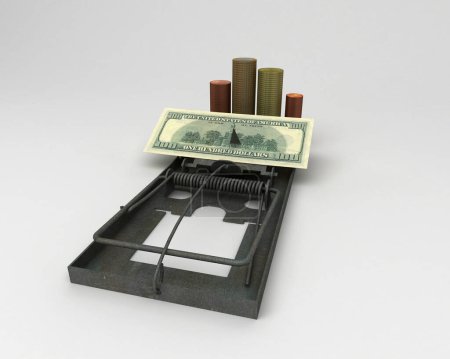 Foto de Billete de dólar con trampa. aislado sobre fondo negro. - Imagen libre de derechos