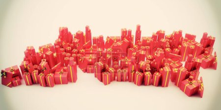Foto de Cajas de regalo de Navidad con lazo dorado sobre fondo blanco - Imagen libre de derechos