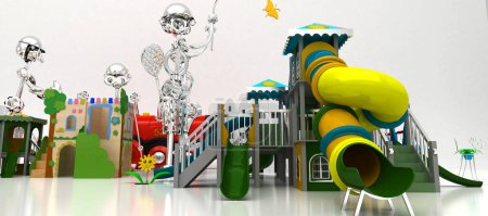 Téléchargez les photos : Parc d'attractions de rendu 3d et aire de jeux pour enfants - en image libre de droit