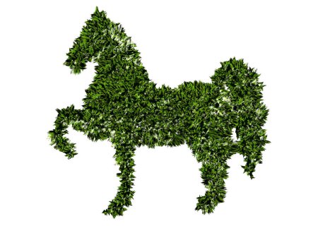 Foto de 3 d representación de un caballo verde en forma de hierba aislado sobre fondo blanco - Imagen libre de derechos