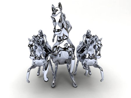 Téléchargez les photos : 3 d rendu de chevaux argentés sur fond blanc - en image libre de droit
