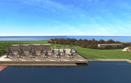 Photo for 3 d rendering of the beautiful landscape with sea view and sport equipment - Royalty Free Image
