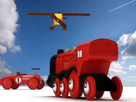 Foto de La representación 3 d del modelo de tren y del helicóptero - Imagen libre de derechos