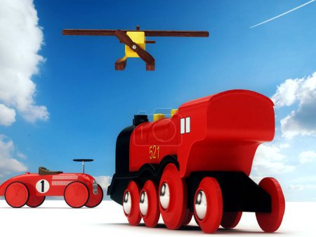 Photo for The 3 d rendering of the train model and helicopter - Royalty Free Image