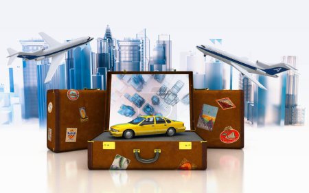 Foto de 3 d ilustración de maleta, concepto de viaje - Imagen libre de derechos