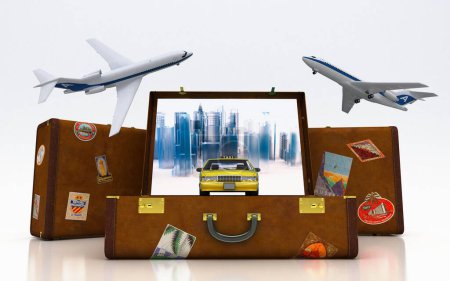 Photo for Suitcase with travel objects - Royalty Free Image