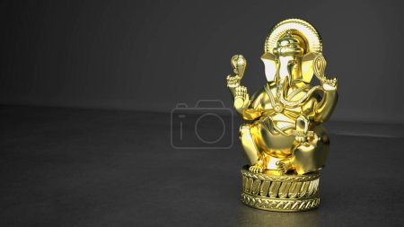 Téléchargez les photos : Sculpture ganesha dorée sur fond noir - en image libre de droit