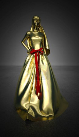 Photo for 3 d rendering of a golden dress in a dark background - Royalty Free Image