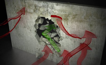 Foto de Ilustración abstracta del arte del diseño del color, pared de cemento destruida, y flechas - Imagen libre de derechos