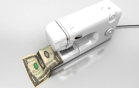 Photo for 3 d rendering of a sewing machine with dollar banknote - Royalty Free Image