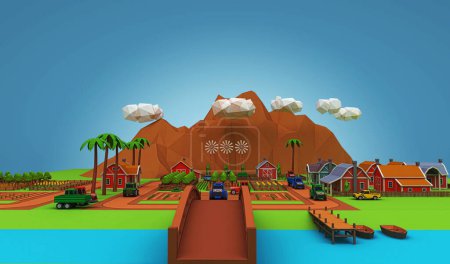 Photo for Stylized cartoon style farm with agricultural crops - Royalty Free Image