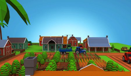 Photo for Stylized cartoon style farm with agricultural crops - Royalty Free Image
