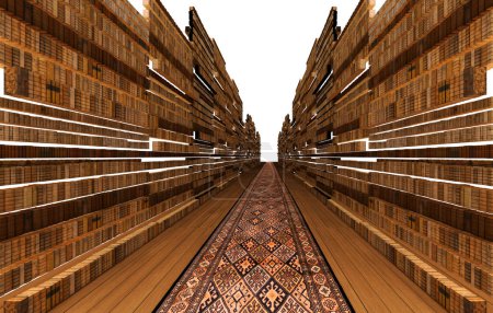 Téléchargez les photos : Bibliothèque ancienne, style fantaisie, rendu 3D - en image libre de droit