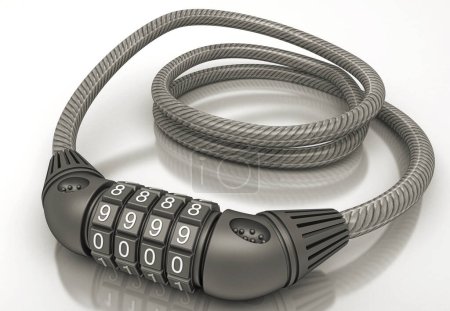 Foto de Candado de acero con cable y combinación de 4 dígitos - Imagen libre de derechos