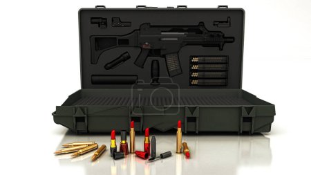 Foto de Caja de armas que contiene herramientas de mackup, metafóricamente armas de seducción - Imagen libre de derechos