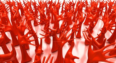 Téléchargez les photos : Mains rouges stylisées émergeant du sol - en image libre de droit