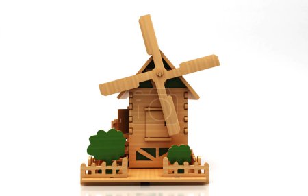 Photo for Windmill wooden toy 3 d illustration - Royalty Free Image