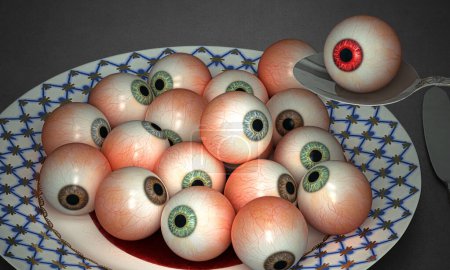 Photo for Dish containing eyeballs, horror scene, prank for halloween - Royalty Free Image