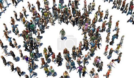 Téléchargez les photos : Homme seul au centre d'une foule de personnes dans un cercle, représentation de la solitude, isolement - en image libre de droit