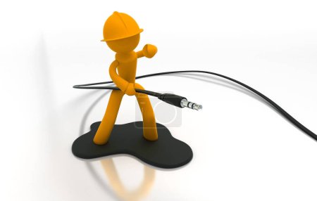 Figura de acción del bombero sosteniendo un cable de audio