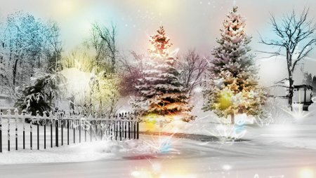 Foto de Paisaje invernal con árboles y renos - Imagen libre de derechos