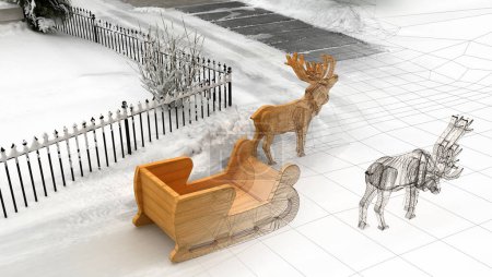 Photo for Winter landscape with trees and reindeer - Royalty Free Image