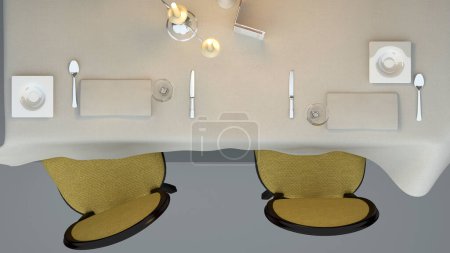 Téléchargez les photos : Ensemble élégant vaisselle de salle à manger, rendu 3D, illustration 3D - en image libre de droit