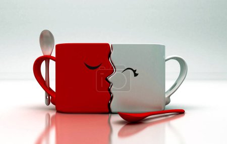 Téléchargez les photos : Tasse de café et tasse rouge sur fond blanc - en image libre de droit