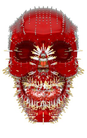 Foto de Cráneo espolvoreado con cigarrillos, representación 3d, ilustración 3d - Imagen libre de derechos