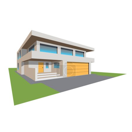 Téléchargez les illustrations : Maison familiale. Maison résidence réaliste Icône 3D - en licence libre de droit