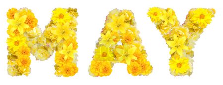 Foto de Palabra mayo con flores amarillas - Imagen libre de derechos