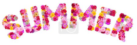 mot voûté "été" avec diverses fleurs colorées
