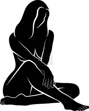 Illustration for Woman touching her leg silhouette - Royalty Free Image