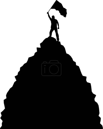 Foto de Silueta hombre sosteniendo la bandera en la montaña - Imagen libre de derechos