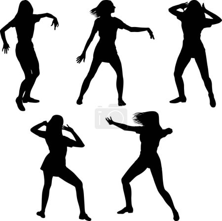 Téléchargez les photos : Ensemble de silhouettes de filles dansantes - en image libre de droit
