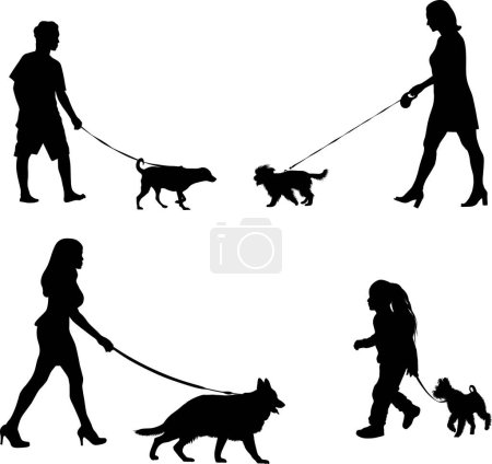 Foto de Mujer y niño caminando con sus siluetas de perro - Imagen libre de derechos