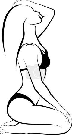 Illustration for Sketch of woman in bikini touching her head - Royalty Free Image