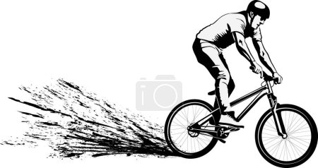 Téléchargez les photos : VTT rider - illustration vectorielle en noir et blanc - en image libre de droit