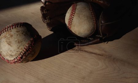 Photo for Old baseball balls closeup with copy space on background for sport. - Royalty Free Image