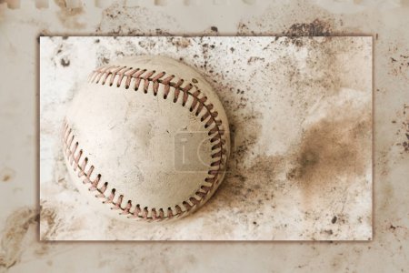 Téléchargez les photos : Vieille texture de fond de baseball grunge avec style vintage couleur marron et cadre autour de la balle avec espace de copie pour le sport. - en image libre de droit