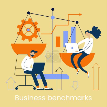Illustration for Benchmarking concept. Analysis of the effective functioning of the business. The idea of development and improvement of business. Business risk testing. Evaluation of possible ways to improve the business. - Royalty Free Image