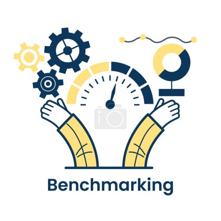 Illustration for Benchmarking concept. Analysis of the effective functioning of the business. The idea of development and improvement of business. Business risk testing. Evaluation of possible ways to improve the business. - Royalty Free Image