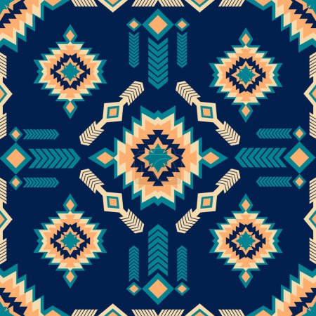 Geometrische ethnische Muster, indianische Stammesstoffe, Nahtlose Muster in Folklore und Navajo Azteken geometrische Kunst Ornament Illustration Vektor-Design für Wohndekoration Mode