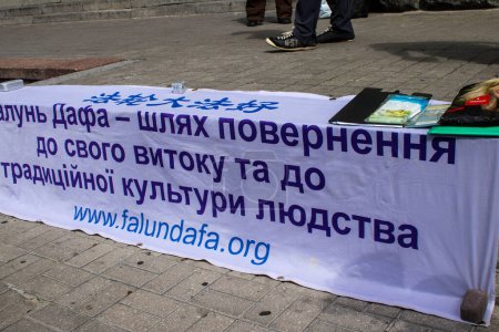 Photo for Anti-Chinese demonstration and against communist policy in the center of Kyiv. The objective of this demonstration is to inform people about the thefts of organs committed on prisoners by the Chinese government. - Royalty Free Image