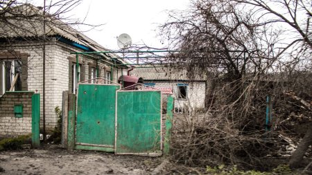 Photo for Cityscape of the destroyed village of Terny in the Donbass in Ukraine, this is the front line, the Russian army has invaded Ukraine and fierce fighting takes place in this region which has become a battlefield - Royalty Free Image