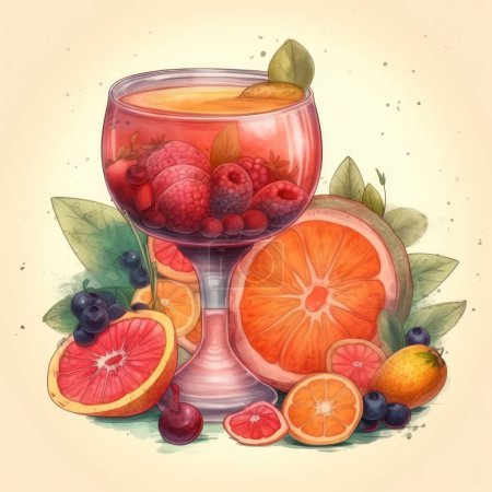Photo for Artistic hand drawn cocktails with high level of fruity details. Alcoholic drink, drawing, 3d render - Royalty Free Image